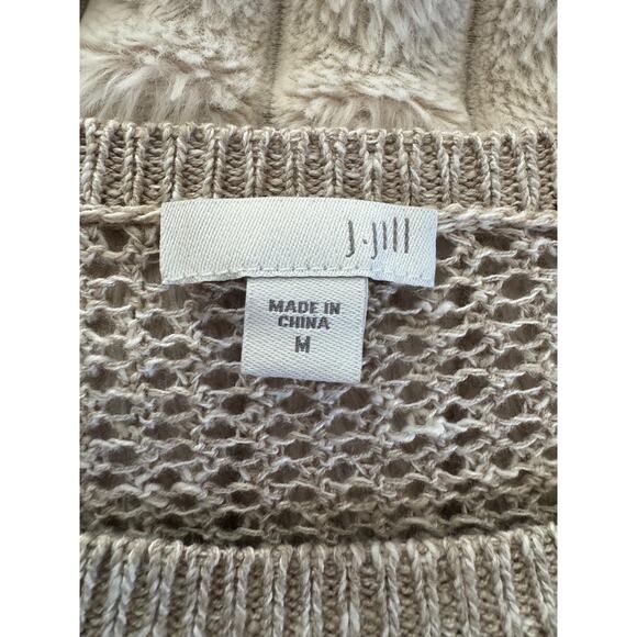J Jill Sweater Womens Medium Beige Linen Blend Knit Open Knit Lagenlook Coastal - Picture 6 of 9